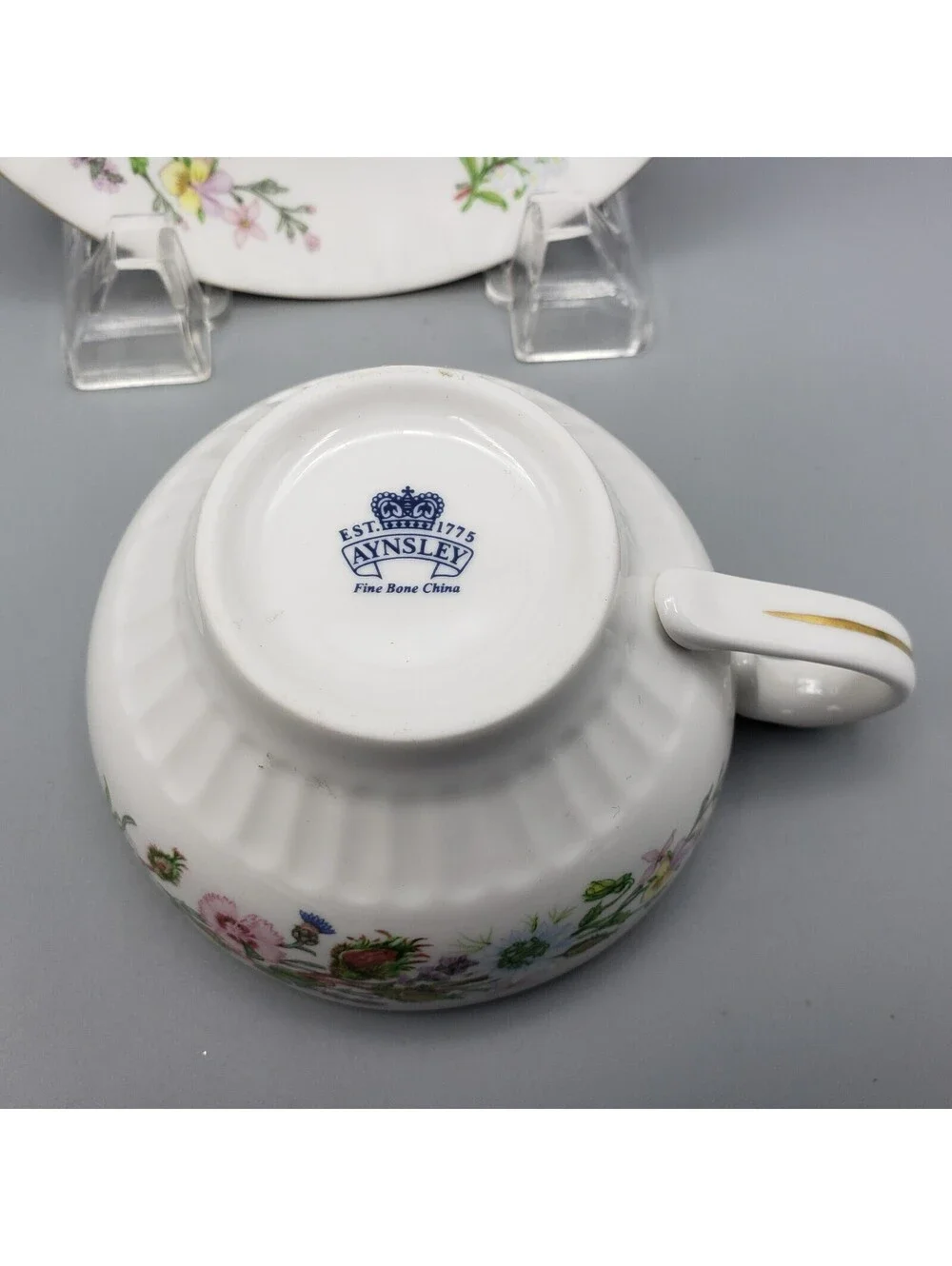 Vintage Aynsley Teacup & Saucer Pink Dianthus Carnation Fine Bone China England